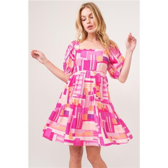 NWT And The Why Color Block Puff Sleeve Dress - Picture 2 of 10